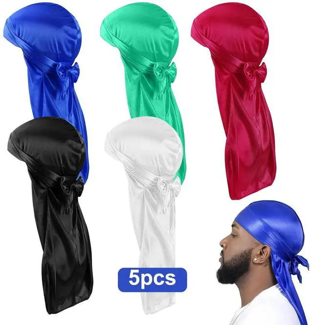 Main image of 5 PCS Soft Durag Head Wraps for Men & Women  Multicolor Silky Headscarves Set