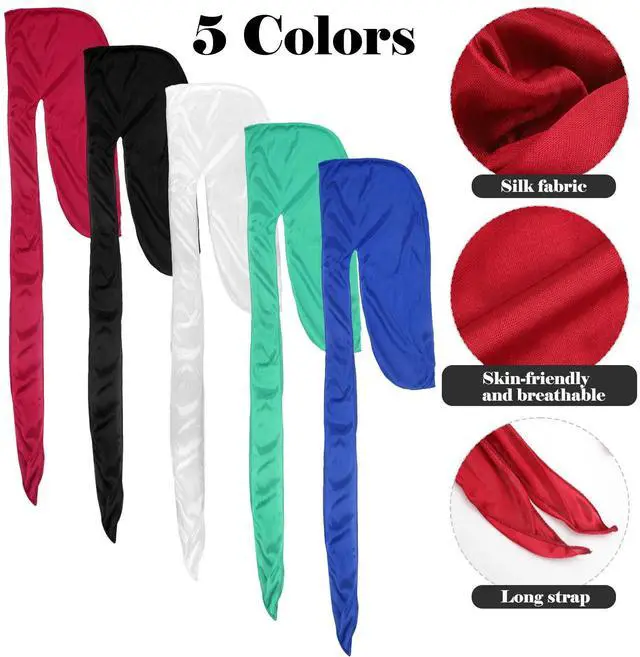 Alt view image 5 of 7 - 5 PCS Soft Durag Head Wraps for Men & Women  Multicolor Silky Headscarves Set