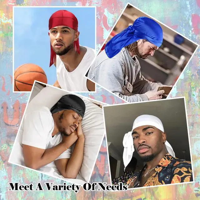 Alt view image 2 of 7 - 5 PCS Soft Durag Head Wraps for Men & Women  Multicolor Silky Headscarves Set