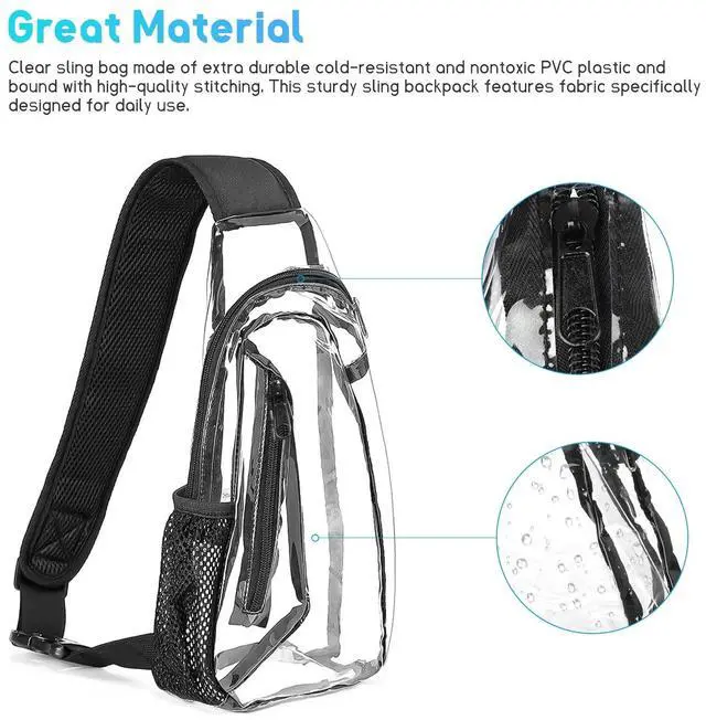 Alt view image 3 of 7 - Clear PVC Sling Bag Transparent Stadium Shoulder Crossbody Chest Pack Adjustable