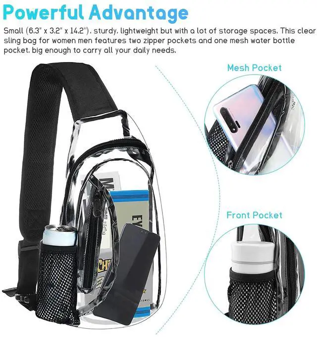 Alt view image 2 of 7 - Clear PVC Sling Bag Transparent Stadium Shoulder Crossbody Chest Pack Adjustable