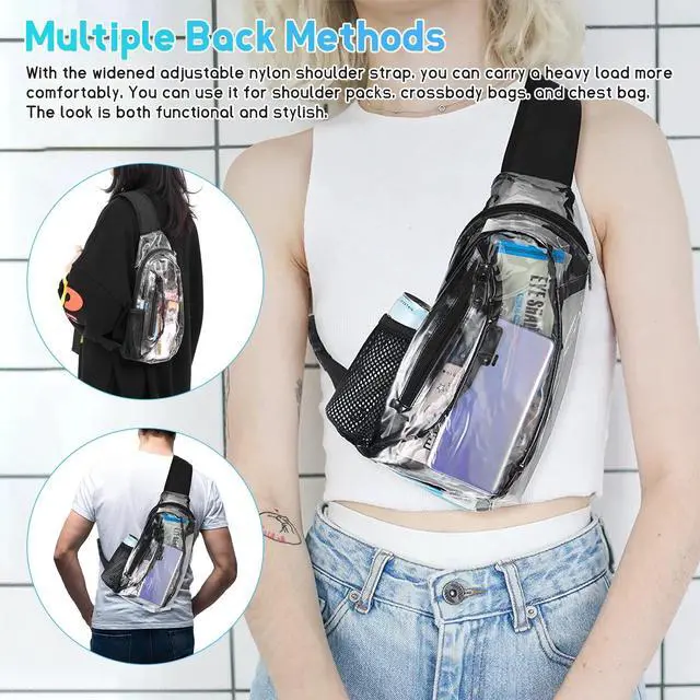 Alt view image 5 of 7 - Clear PVC Sling Bag Transparent Stadium Shoulder Crossbody Chest Pack Adjustable