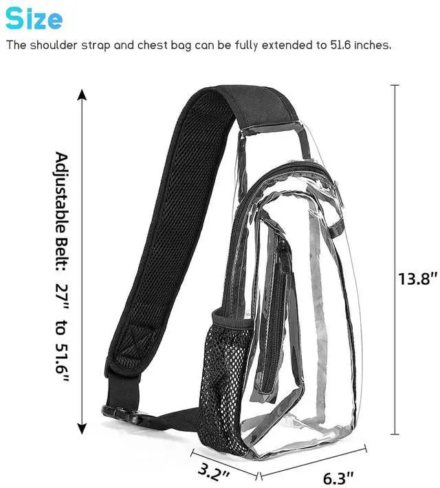 Alt view image 7 of 7 - Clear PVC Sling Bag Transparent Stadium Shoulder Crossbody Chest Pack Adjustable