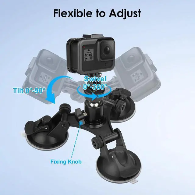 Alt view image 6 of 7 - Triple Suction Cup Car Holder Mount for GoPro Hero 10 9 8 7 6 5 Camera