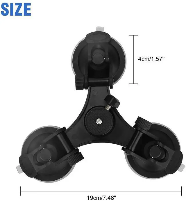 Alt view image 7 of 7 - Triple Suction Cup Car Holder Mount for GoPro Hero 10 9 8 7 6 5 Camera