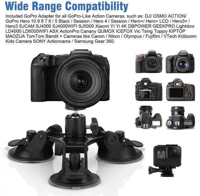 Alt view image 5 of 7 - Triple Suction Cup Car Holder Mount for GoPro Hero 10 9 8 7 6 5 Camera