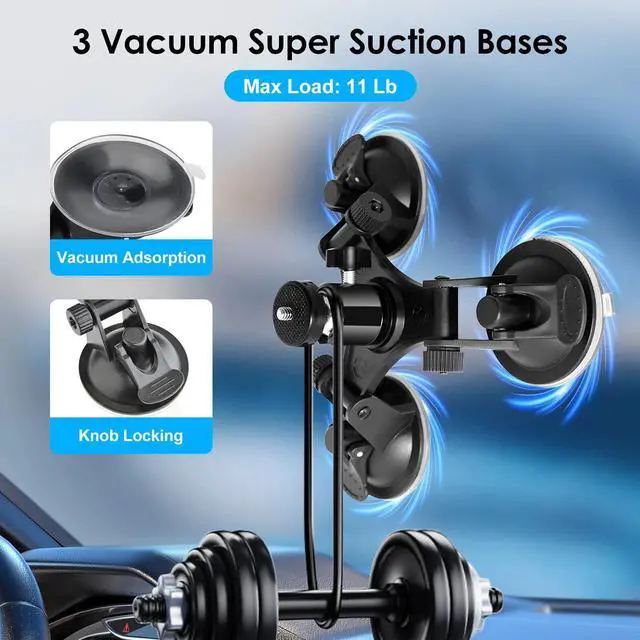 Alt view image 3 of 7 - Triple Suction Cup Car Holder Mount for GoPro Hero 10 9 8 7 6 5 Camera