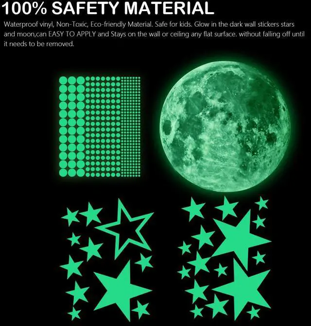 Alt view image 2 of 7 - 435Pcs Glow In The Dark Stars Moon Planet Space Wall Stickers Art Decor Luminous