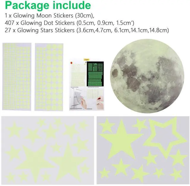 Alt view image 7 of 7 - 435Pcs Glow In The Dark Stars Moon Planet Space Wall Stickers Art Decor Luminous