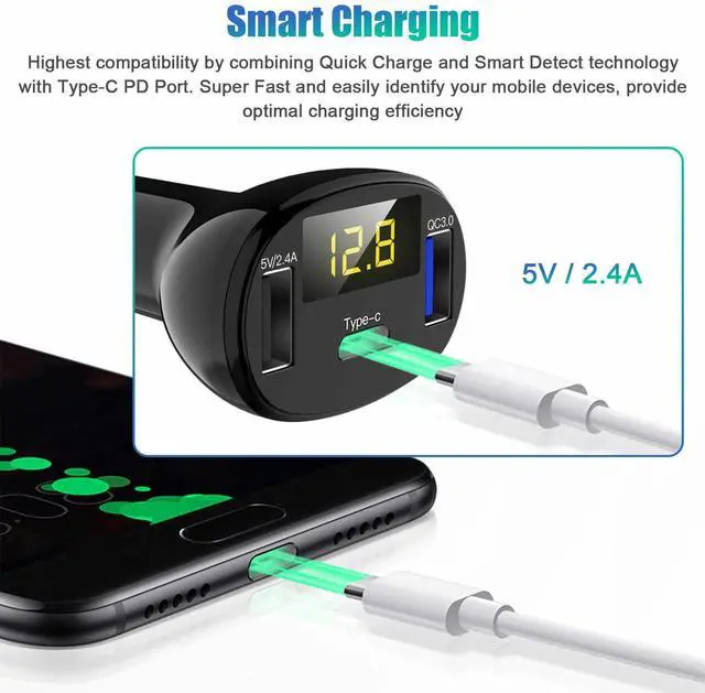 Alt view image 2 of 7 - Dual USB PD Type-C Car Charger Fast Charge Adapter For iPhone 14 13 12 Pro Max