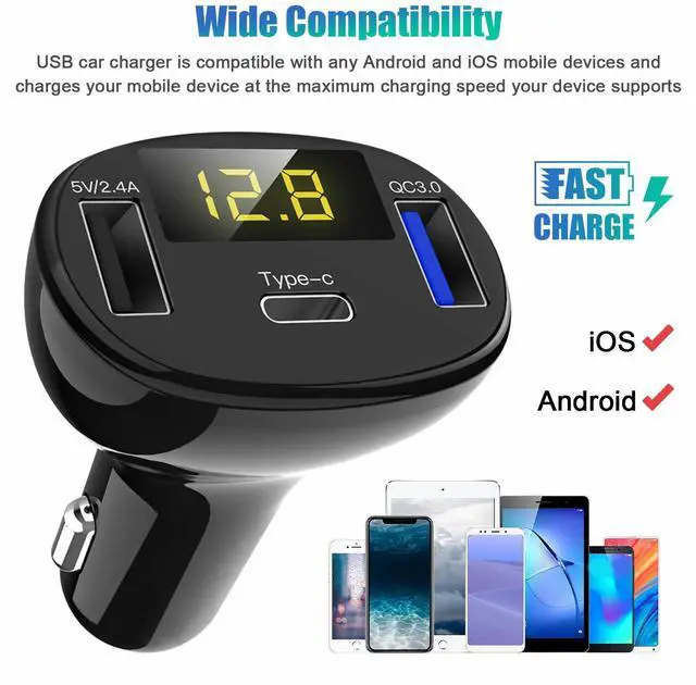 Alt view image 4 of 7 - Dual USB PD Type-C Car Charger Fast Charge Adapter For iPhone 14 13 12 Pro Max