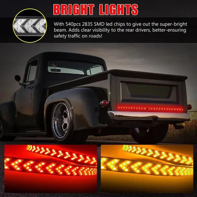 Alt view image 4 of 7 - 60" Inch Truck Tailgate LED Light Bar Brake Reverse Turn Signal Stop Tail Strip