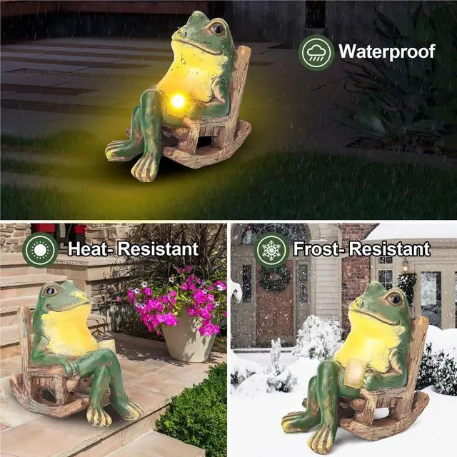 Alt view image 4 of 7 - Frog Garden Statue with Light Lawn Ornament Garden Figurine Light Yard Art Decor