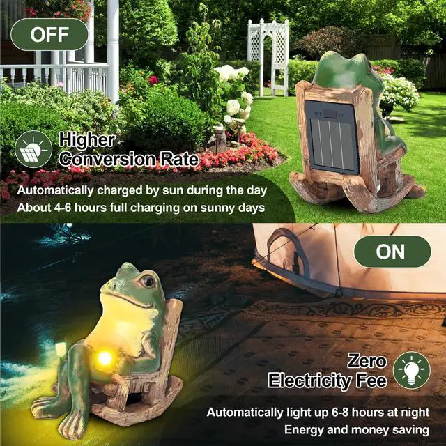 Alt view image 2 of 7 - Frog Garden Statue with Light Lawn Ornament Garden Figurine Light Yard Art Decor