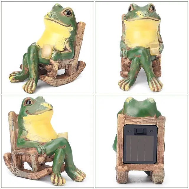 Alt view image 6 of 7 - Frog Garden Statue with Light Lawn Ornament Garden Figurine Light Yard Art Decor