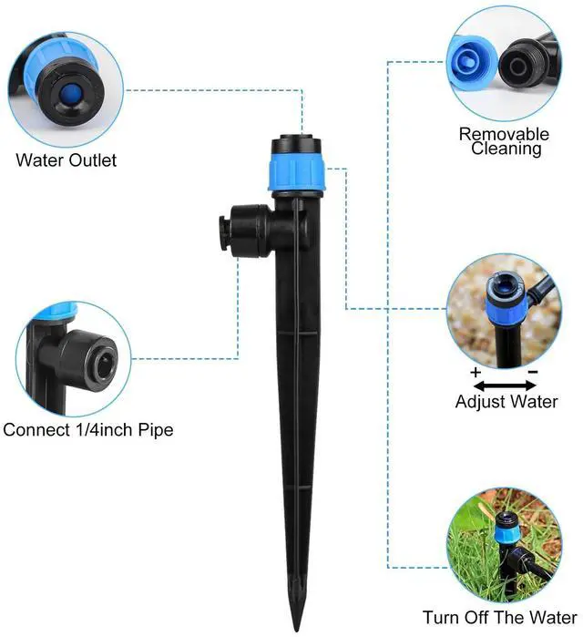 Alt view image 2 of 7 - 30Pcs Drip Irrigation Emitter 1/4" Garden Drip Watering System 360° Adjustable