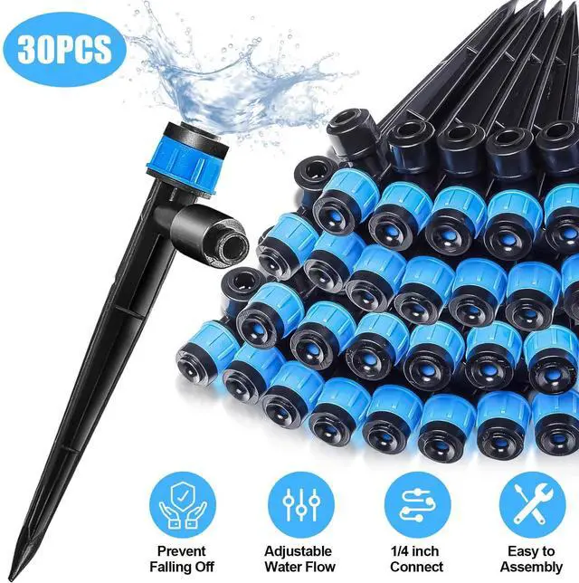 Main image of 30Pcs Drip Irrigation Emitter 1/4" Garden Drip Watering System 360° Adjustable
