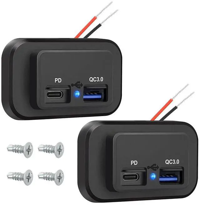 Main image of 2PCS Car Charger Outlet Socket, Dual USB QC3.0 & PD Quick Charge, for RV Marine