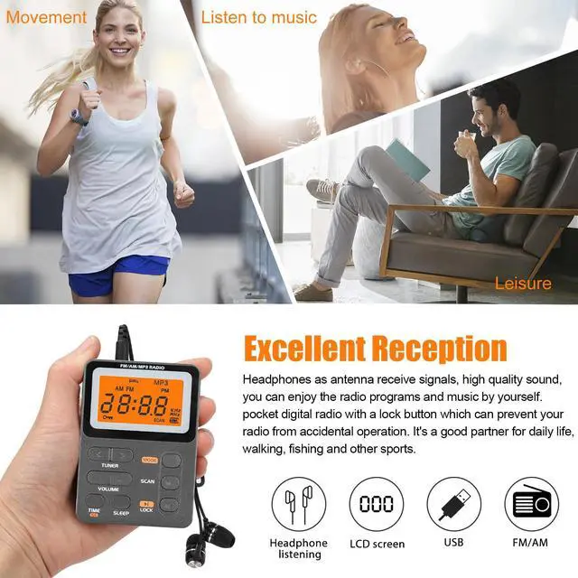 Alt view image 6 of 7 - Mini Digital AM/FM Radio Receiver Stereo MP3 Player LCD Screen USB Rechargeable