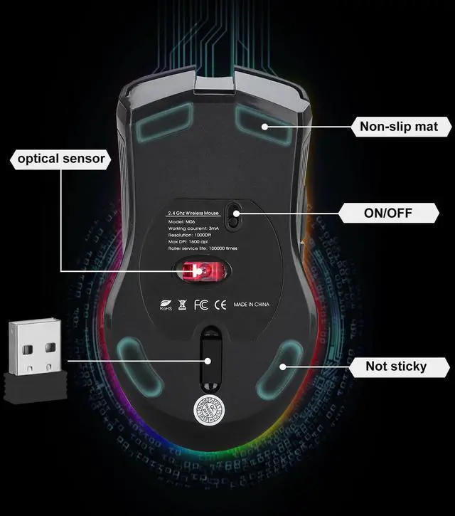 Alt view image 7 of 7 - Gaming Mouse Wireless USB Rechargeable 7 Color LED Backlight Optical Mice for PC