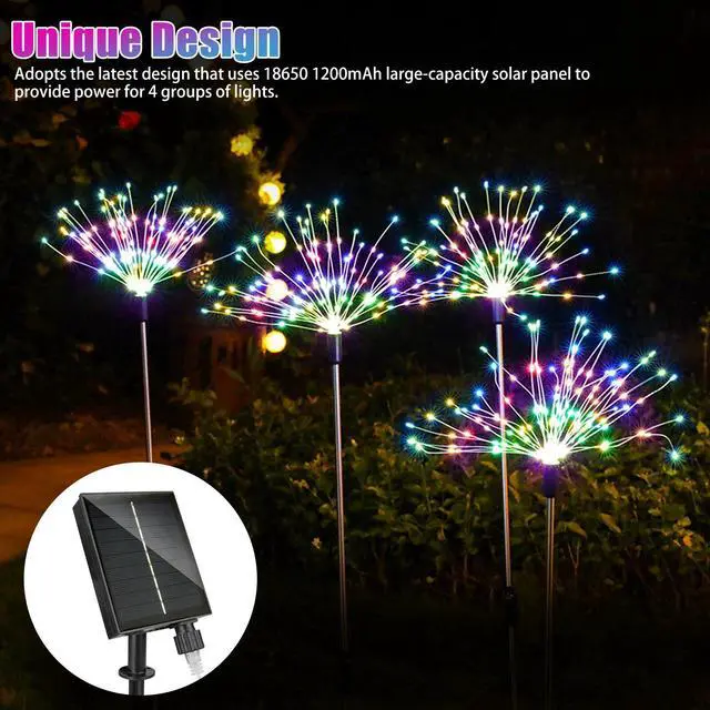 Alt view image 3 of 7 - 480 LED Solar Firework Lights 8 Modes Outdoor Path Lawn Garden Yard Decor Lamp