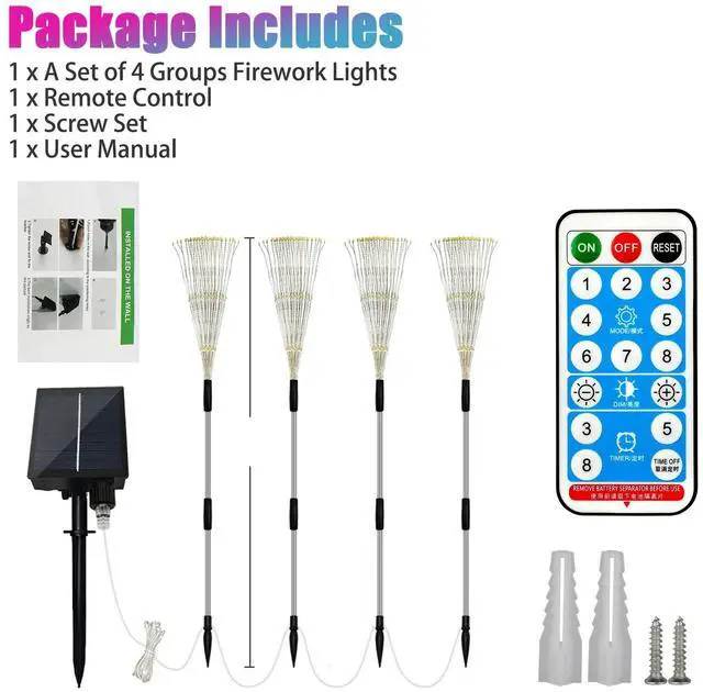 Alt view image 7 of 7 - 480 LED Solar Firework Lights 8 Modes Outdoor Path Lawn Garden Yard Decor Lamp