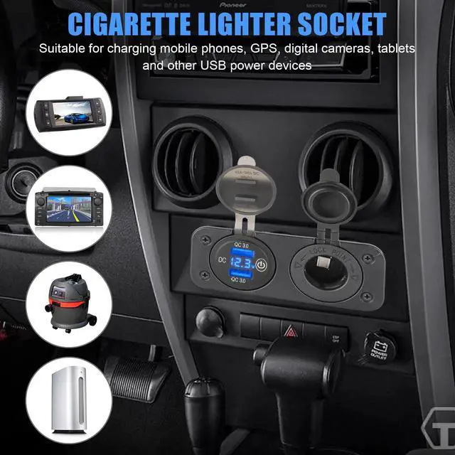 Alt view image 5 of 7 - QC3.0 Dual USB Car Fast Charger, Cigarette Lighter Socket Adapter, LED Voltmeter