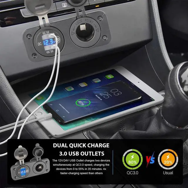Alt view image 3 of 7 - QC3.0 Dual USB Car Fast Charger, Cigarette Lighter Socket Adapter, LED Voltmeter