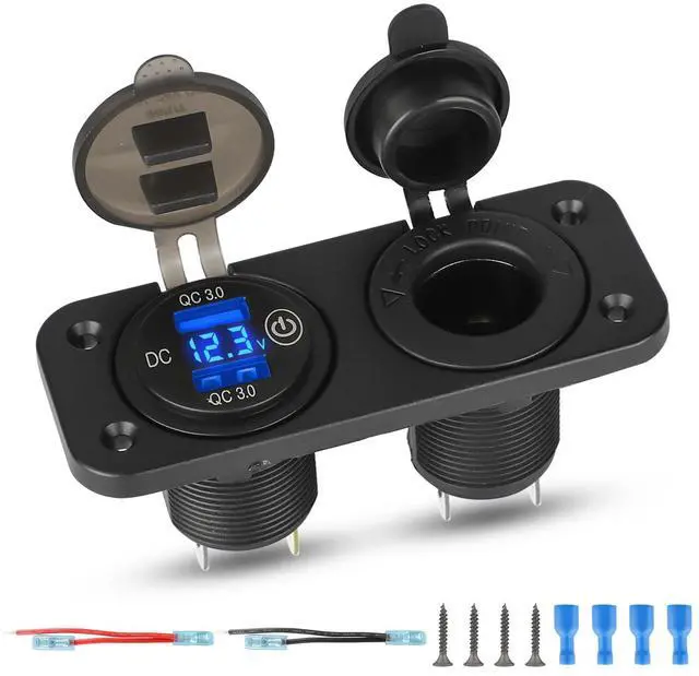 Main image of QC3.0 Dual USB Car Fast Charger, Cigarette Lighter Socket Adapter, LED Voltmeter