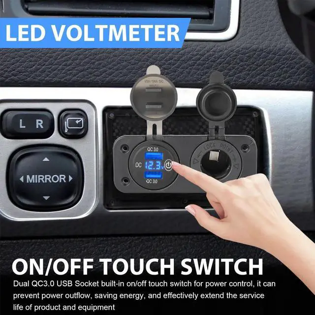 Alt view image 2 of 7 - QC3.0 Dual USB Car Fast Charger, Cigarette Lighter Socket Adapter, LED Voltmeter
