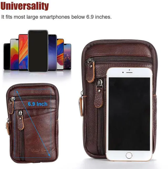 Alt view image 5 of 7 - Men Leather Fashion Phone Pouch Belt Bag Shoulder Crossbody Waist Pack Handbag
