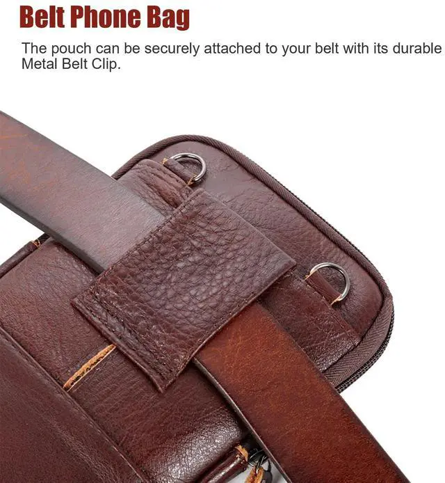 Alt view image 6 of 7 - Men Leather Fashion Phone Pouch Belt Bag Shoulder Crossbody Waist Pack Handbag