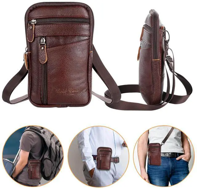 Main image of Men Leather Fashion Phone Pouch Belt Bag Shoulder Crossbody Waist Pack Handbag