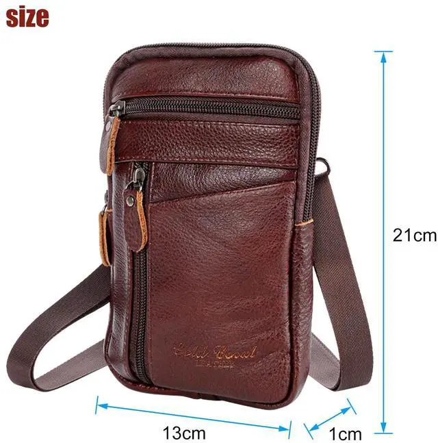 Alt view image 7 of 7 - Men Leather Fashion Phone Pouch Belt Bag Shoulder Crossbody Waist Pack Handbag