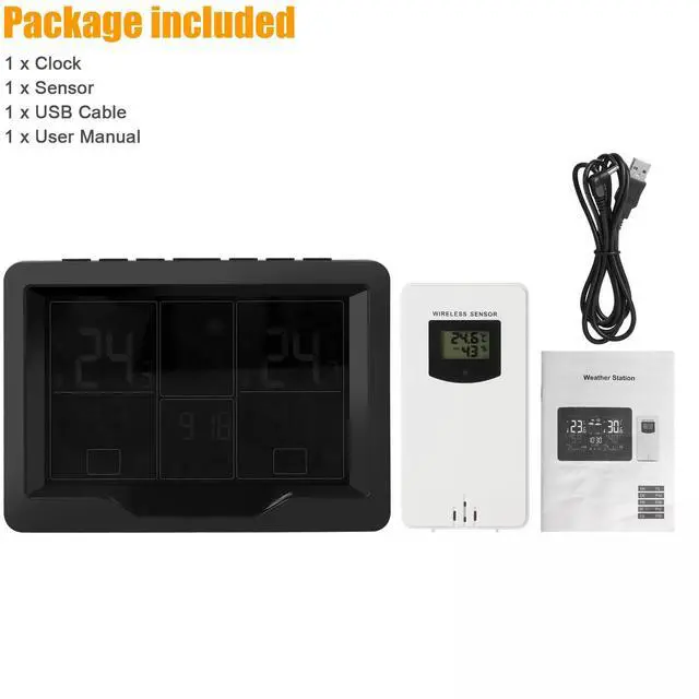 Alt view image 7 of 7 - Digital LCD Indoor & Outdoor Weather Station Alarm Clock Thermometer Wireless