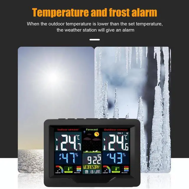 Alt view image 5 of 7 - Digital LCD Indoor & Outdoor Weather Station Alarm Clock Thermometer Wireless