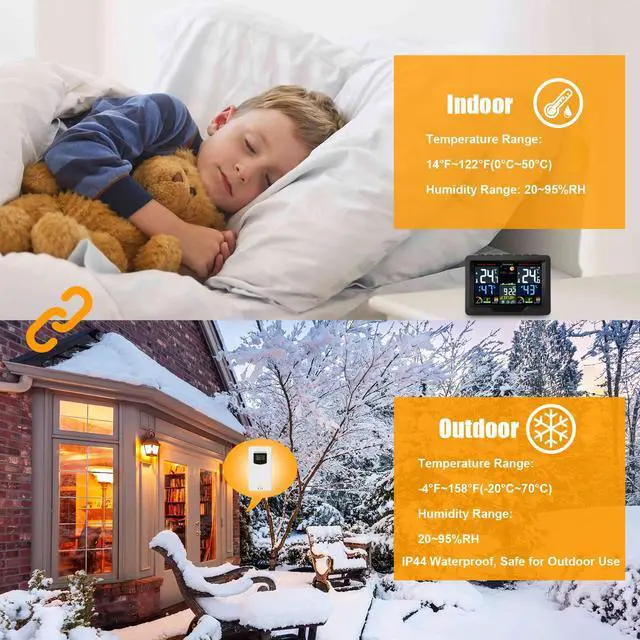 Alt view image 2 of 7 - Digital LCD Indoor & Outdoor Weather Station Alarm Clock Thermometer Wireless