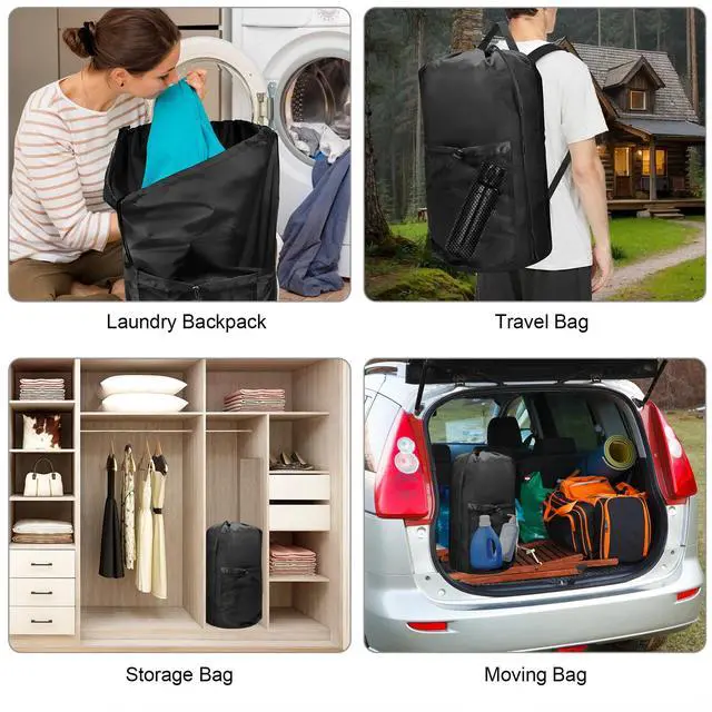 Alt view image 6 of 7 - Heavy Duty Backpack Laundry Bag, Clothes Hamper with Shoulder Straps Mesh Pocket