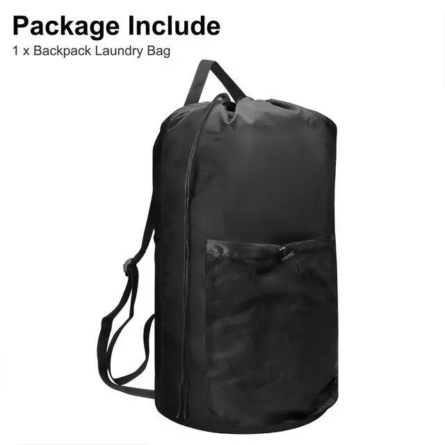 Alt view image 7 of 7 - Heavy Duty Backpack Laundry Bag, Clothes Hamper with Shoulder Straps Mesh Pocket