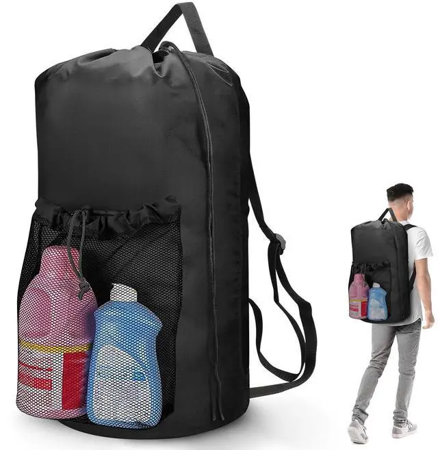 Main image of Heavy Duty Backpack Laundry Bag, Clothes Hamper with Shoulder Straps Mesh Pocket