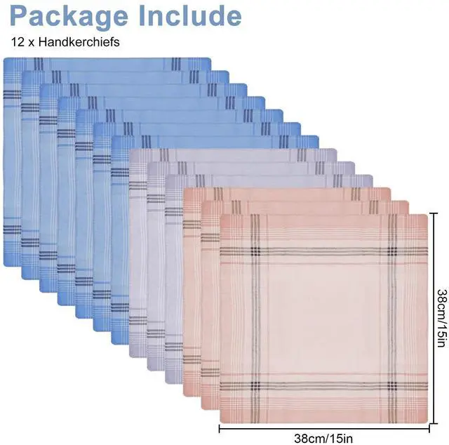 Alt view image 2 of 6 - 12x Cotton Handkerchiefs, Classic Plaid Pocket Square, 15''x15'' Fashion Hankies