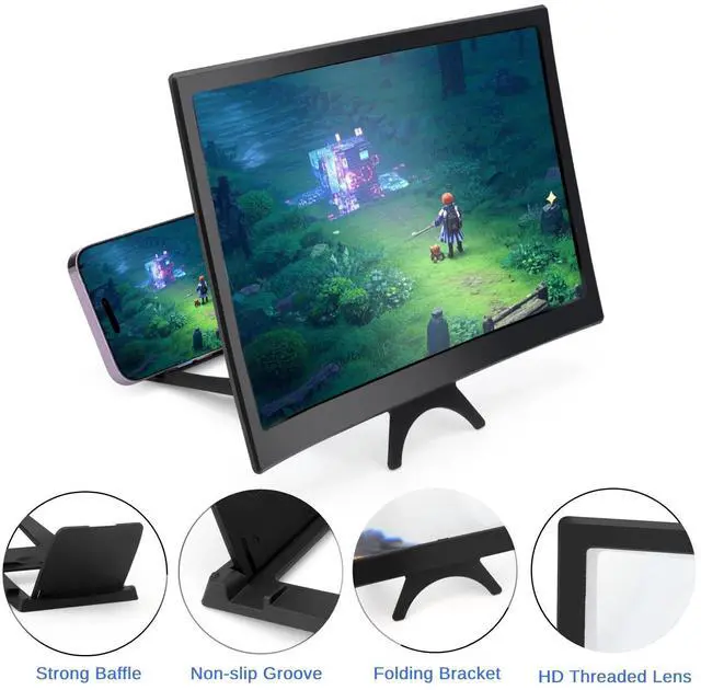 Alt view image 3 of 7 - 12" Curved Screen Mobile Phone Amplifier Eye Protection 3D Screen Magnifier