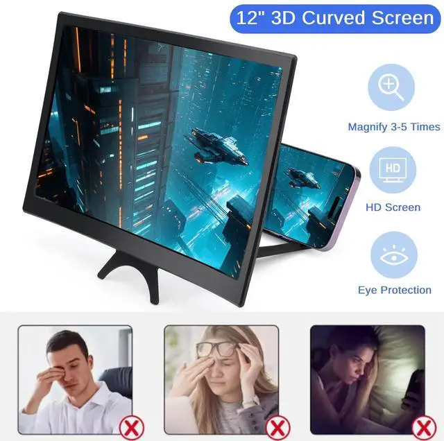 Alt view image 2 of 7 - 12" Curved Screen Mobile Phone Amplifier Eye Protection 3D Screen Magnifier