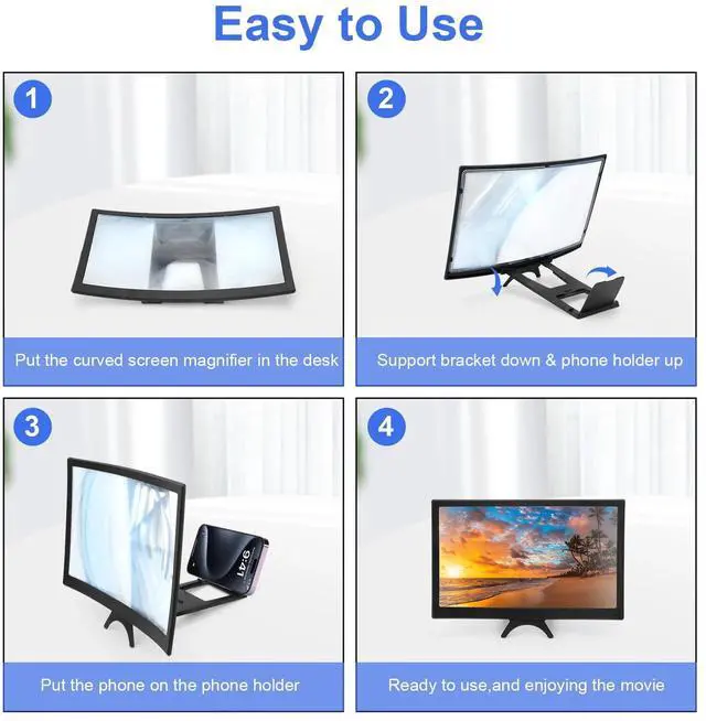 Alt view image 7 of 7 - 12" Curved Screen Mobile Phone Amplifier Eye Protection 3D Screen Magnifier