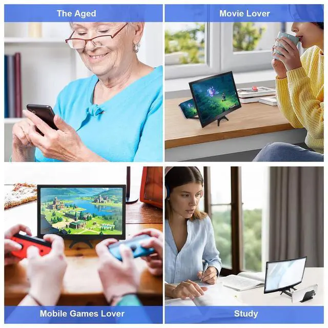 Alt view image 5 of 7 - 12" Curved Screen Mobile Phone Amplifier Eye Protection 3D Screen Magnifier