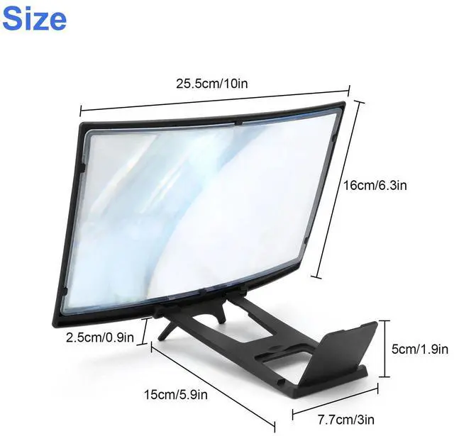Alt view image 6 of 7 - 12" Curved Screen Mobile Phone Amplifier Eye Protection 3D Screen Magnifier