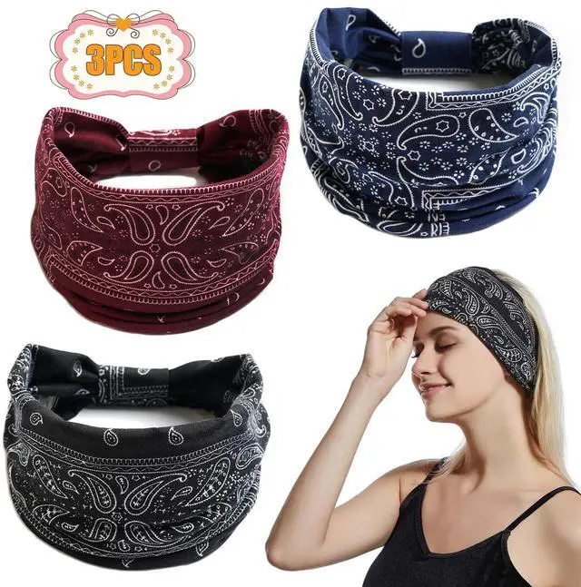 Main image of 3pcs Boho Headbands Hair Bands Leopard Knotted Turban Wraps Stripe Cloth Elegant
