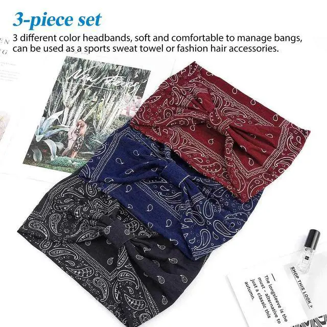 Alt view image 4 of 7 - 3pcs Boho Headbands Hair Bands Leopard Knotted Turban Wraps Stripe Cloth Elegant