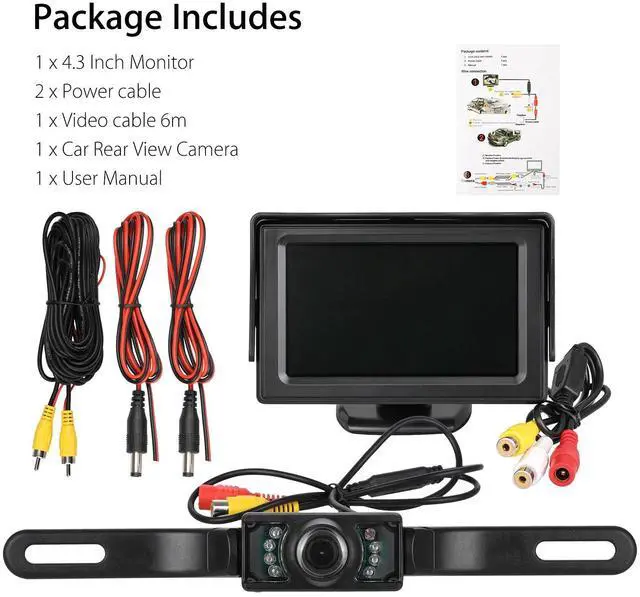 Alt view image 7 of 7 - 4.3" HD Monitor Car Backup Reverse Camera Rear View Parking License Plate System