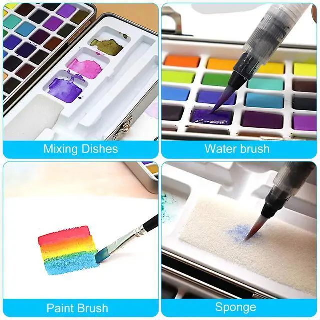Alt view image 4 of 7 - 50 Colors Watercolor Paint Set with 2 Brushes, Travel Painting Art Supplies Gift